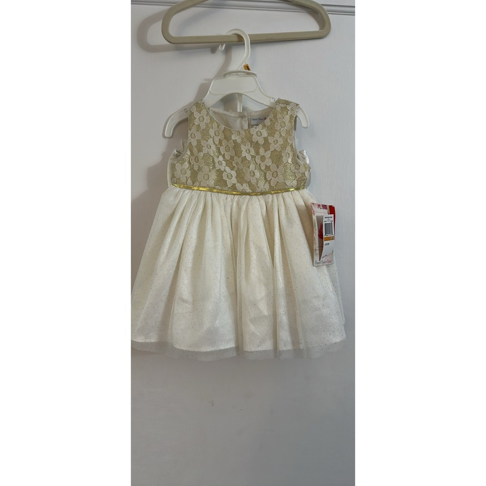 Sweet Heart Rose Baby Girls Gold Lace Tulle Dress Set Ivory 12M NWT